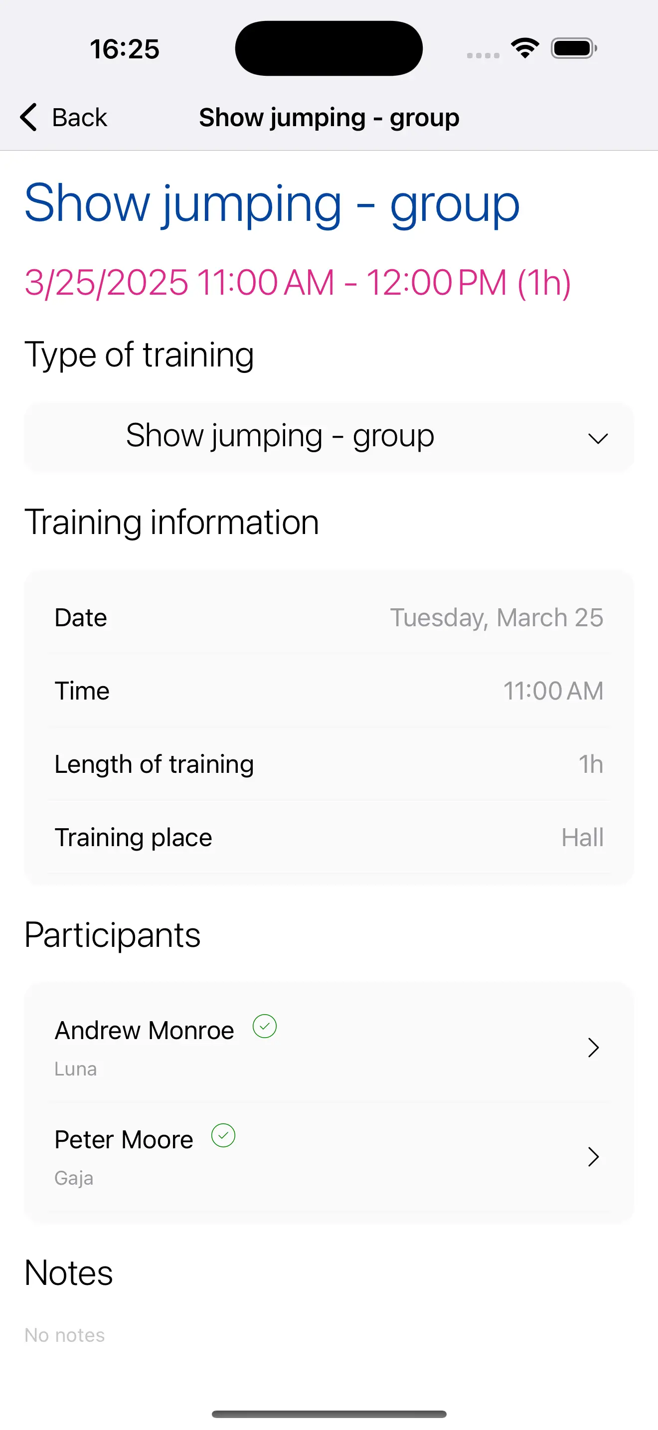 Group training and planned sessions